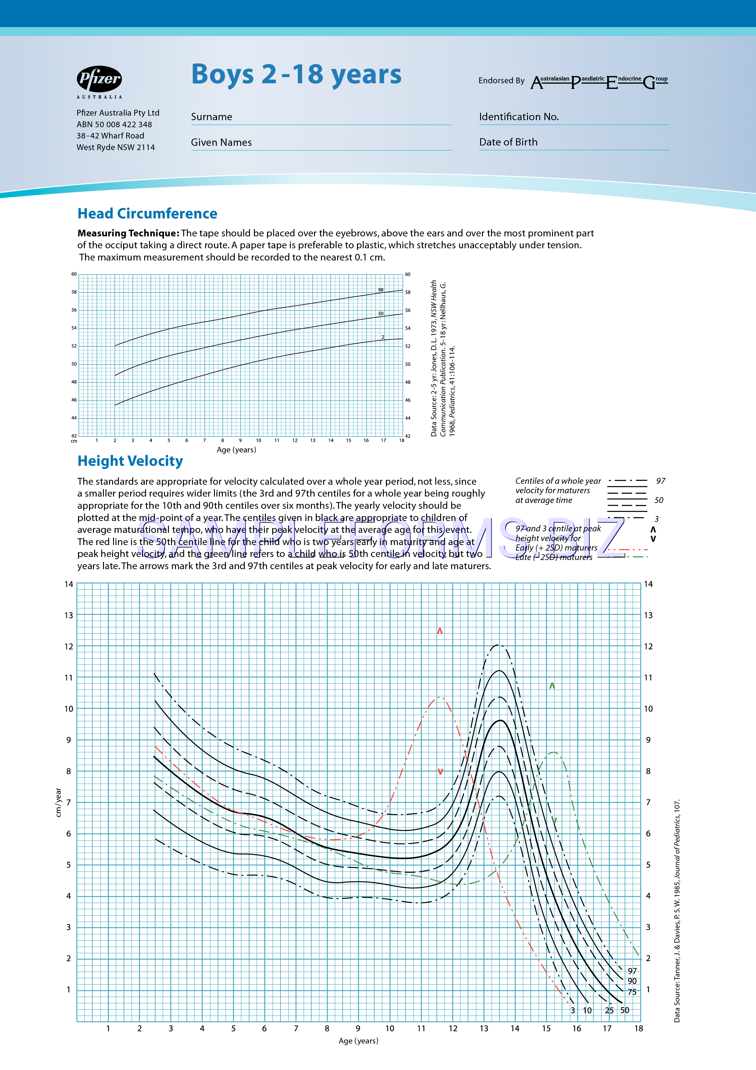 Preview free downloadable Boys 2-18 Years Growth Chart in PDF (page 1)